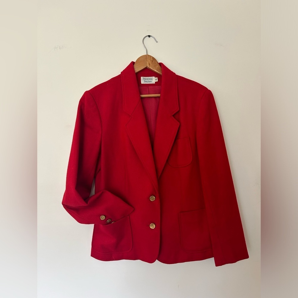 Vintage Personal Petites Red Wool Blazer with Pockets, Size 10 P